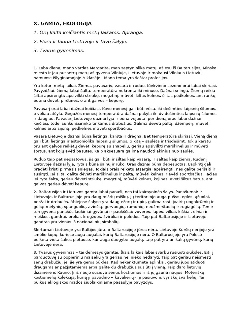 X. Gamta, Ekologija | PDF