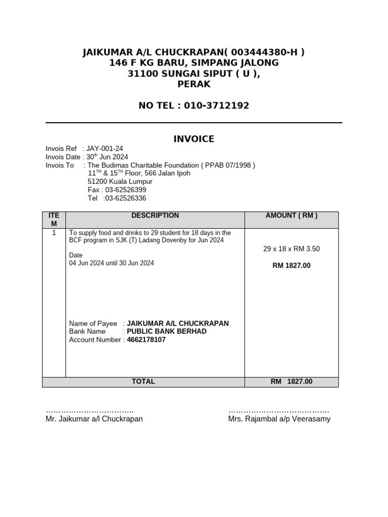 Invoice for Budimas Foundation | PDF