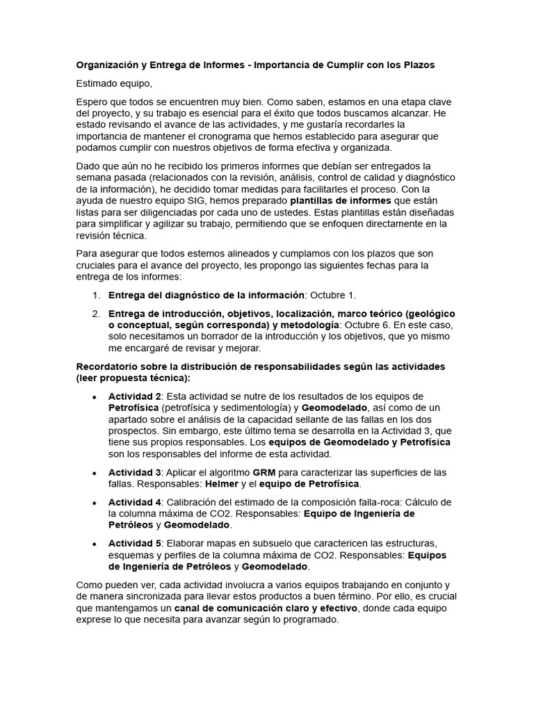 Organización y Entrega de Informes | PDF | Tecnología