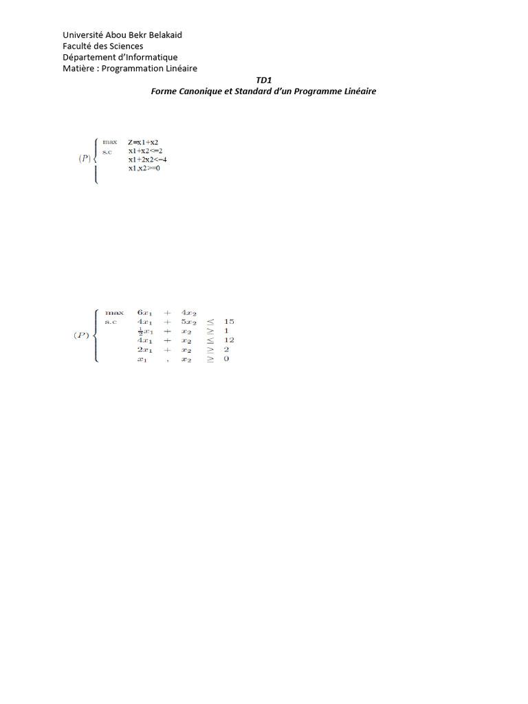 TD1 - Forme Standard Et Forme Canonique | PDF