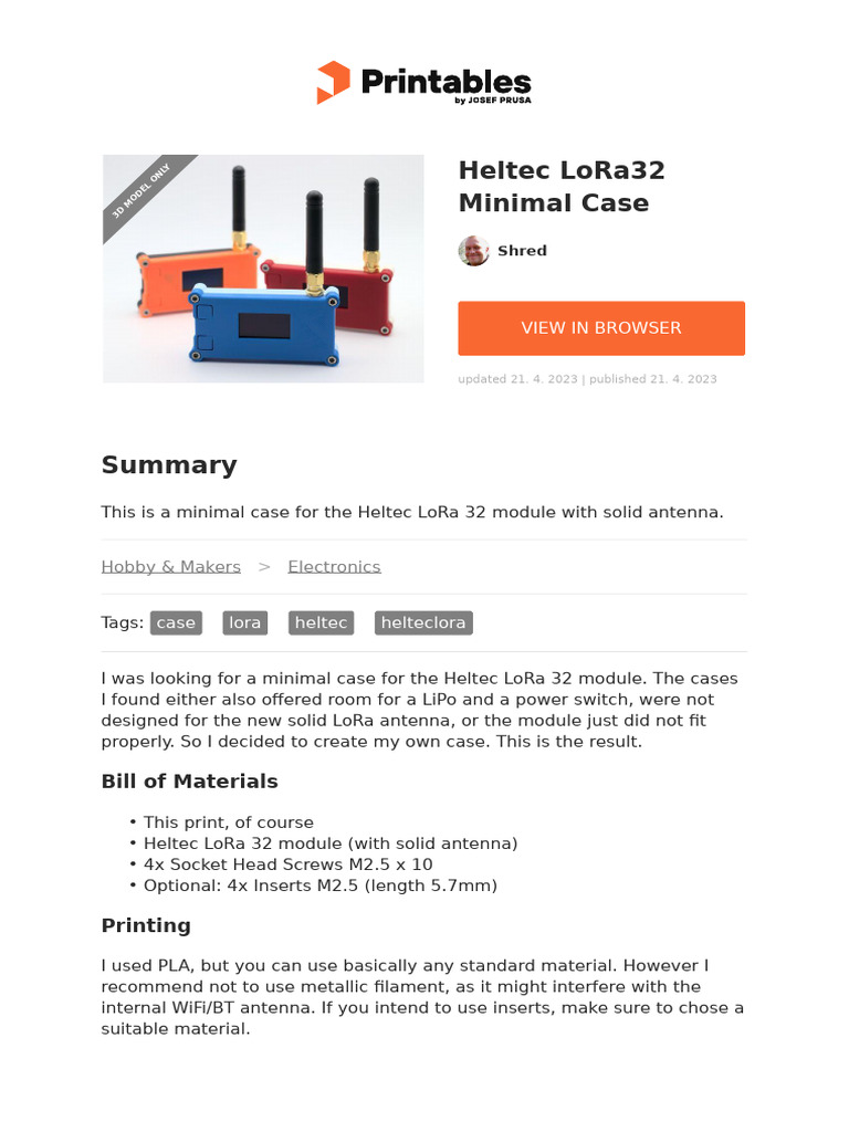 Heltec Lora32 Minimal Case | PDF