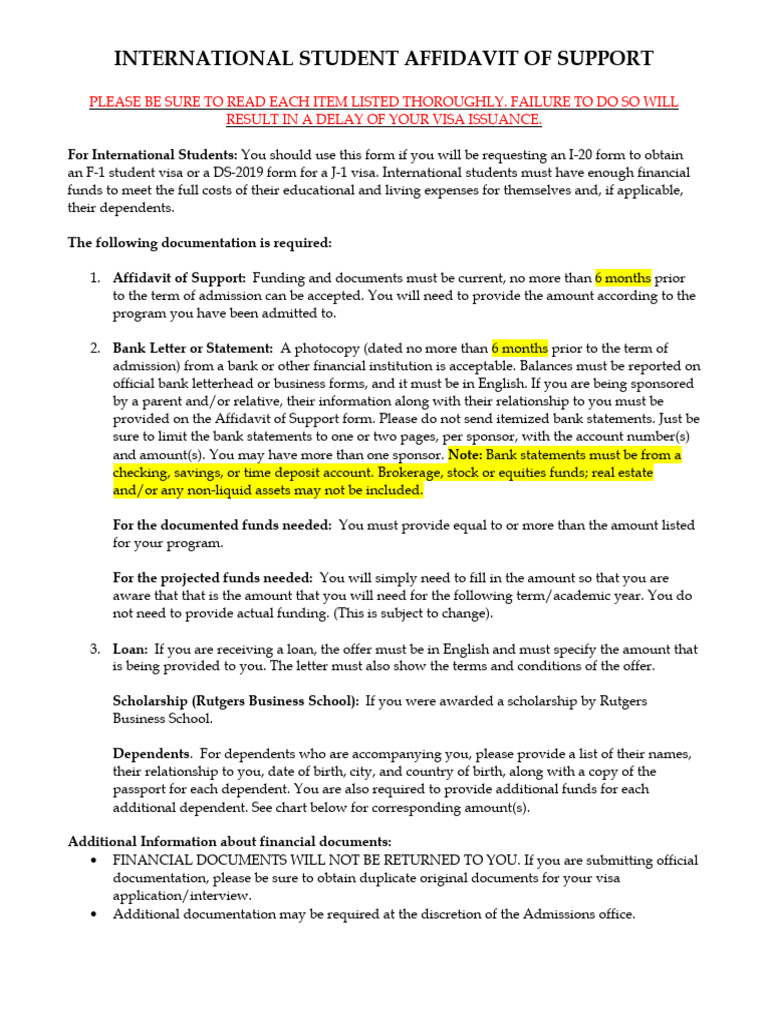 Financial Affidavit Support 2024 2025 | PDF | Banks | Financial Services