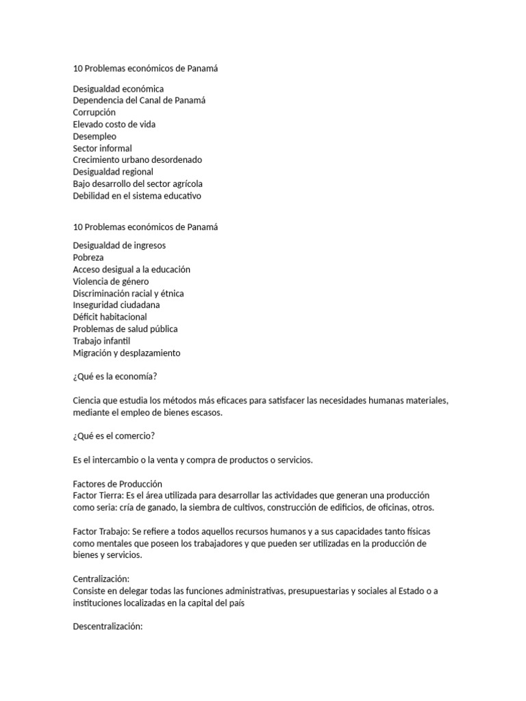 10 Problemas Económicos de Panamá | PDF