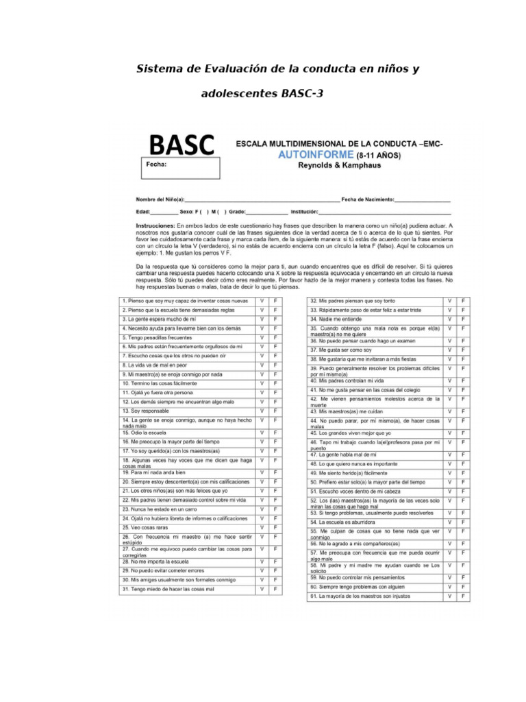 Sistema de Evaluación de La Conducta en Niños y Adolescentes BASC | PDF