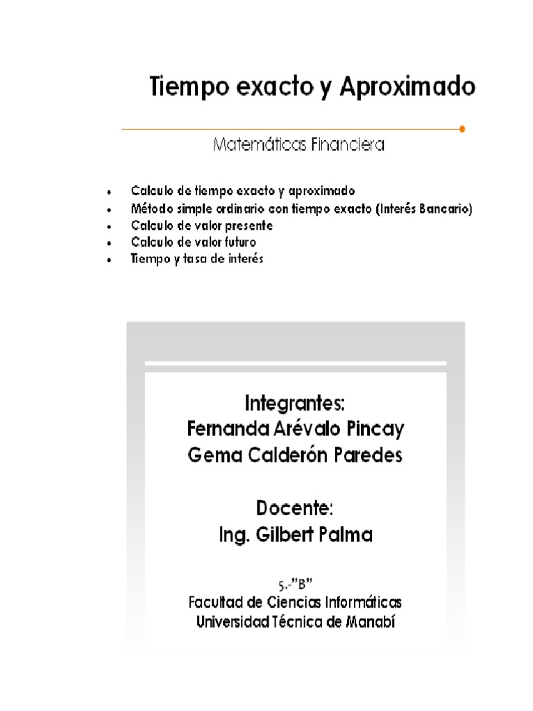 Cálculo Del Tiempo Exacto y Ordinario | PDF | Interés | Tasas de interés