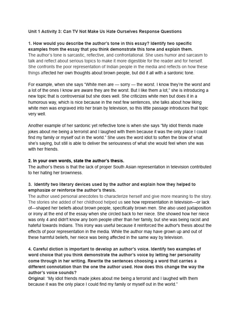 Unit 1 Act 3 - Response Questions | PDF