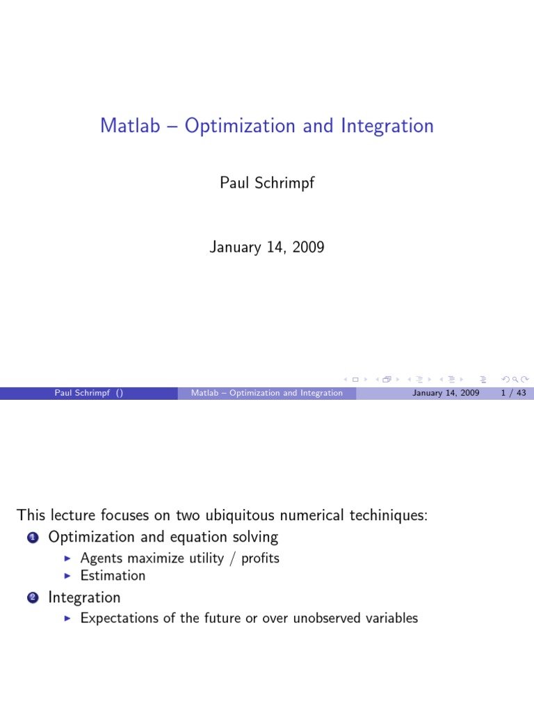 Matlab Optimization Guide | PDF | Mathematical Optimization | Integral
