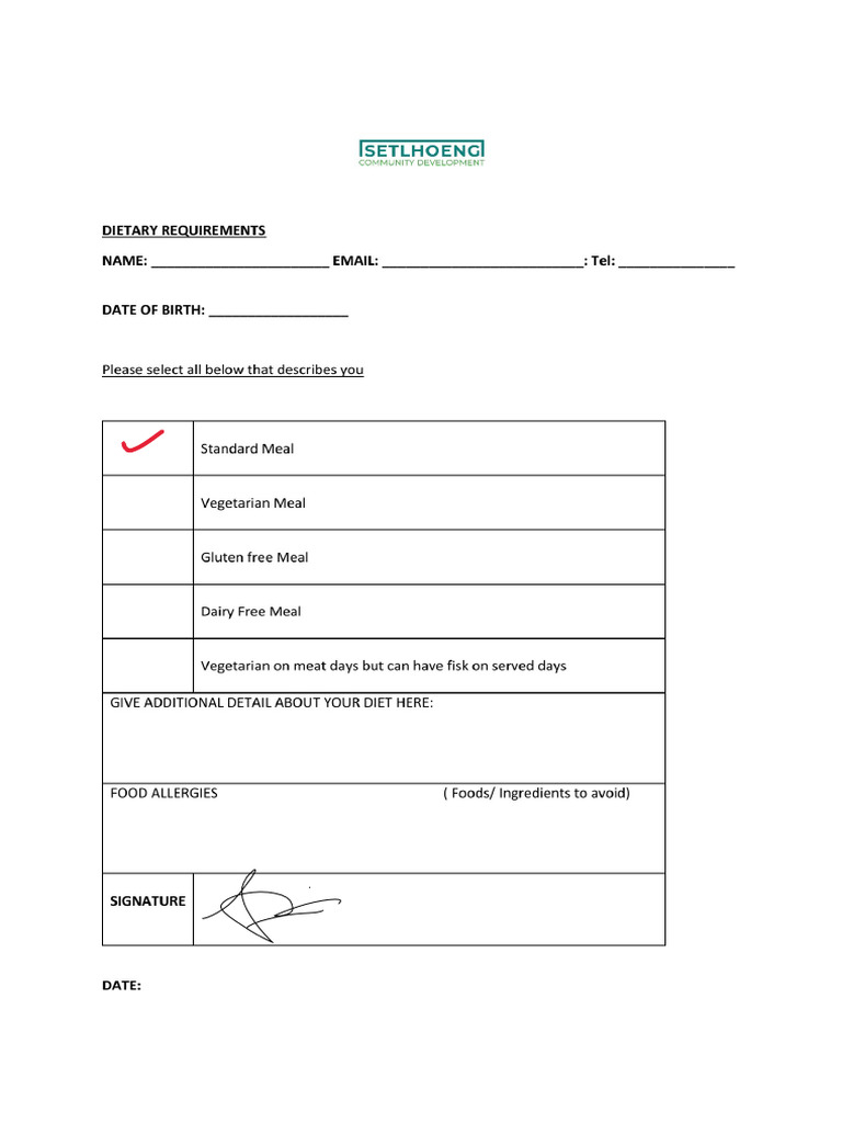Dietary Requirements Docs PDF