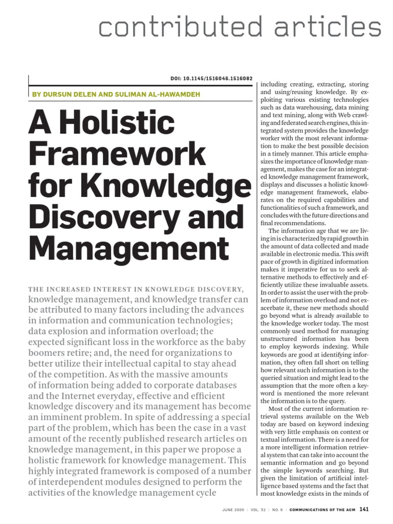 A Holistic Framework For Knowledge Discovery and Management ...