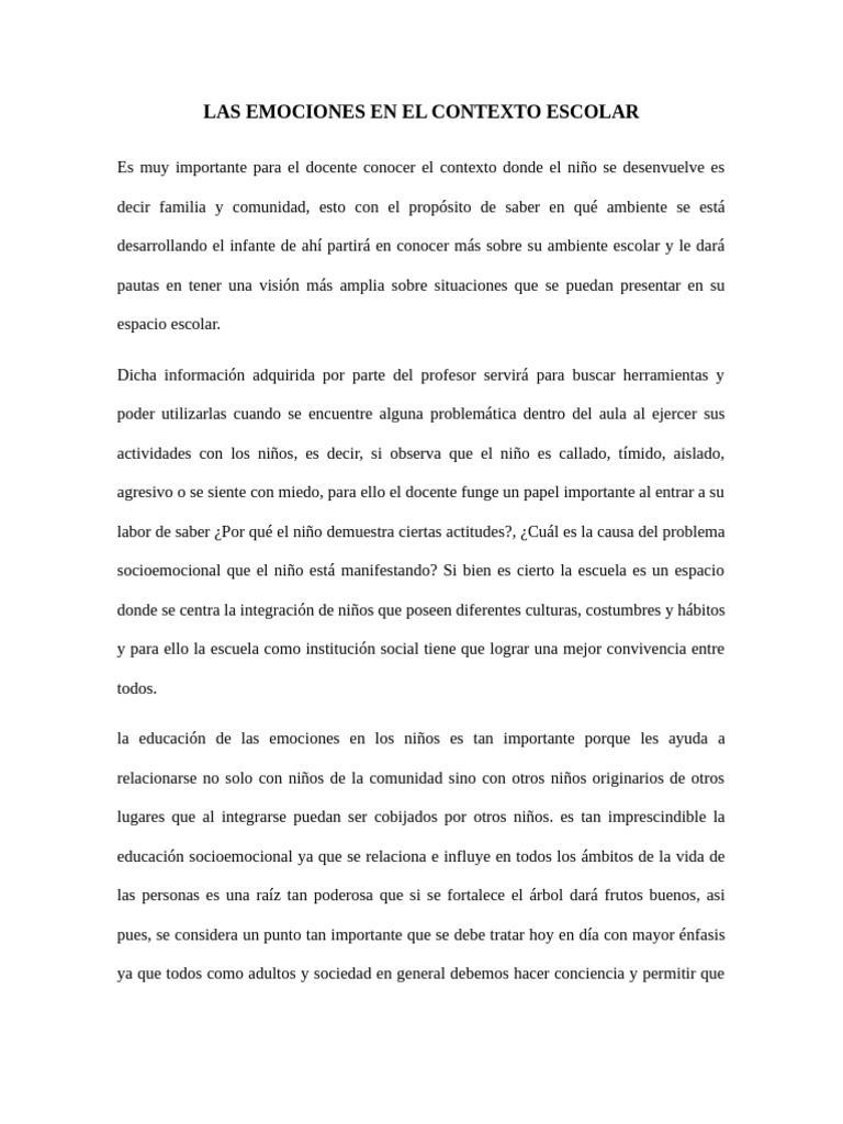 Educación Emocional en el Aula Escolar | PDF | Las emociones | Salud y ...