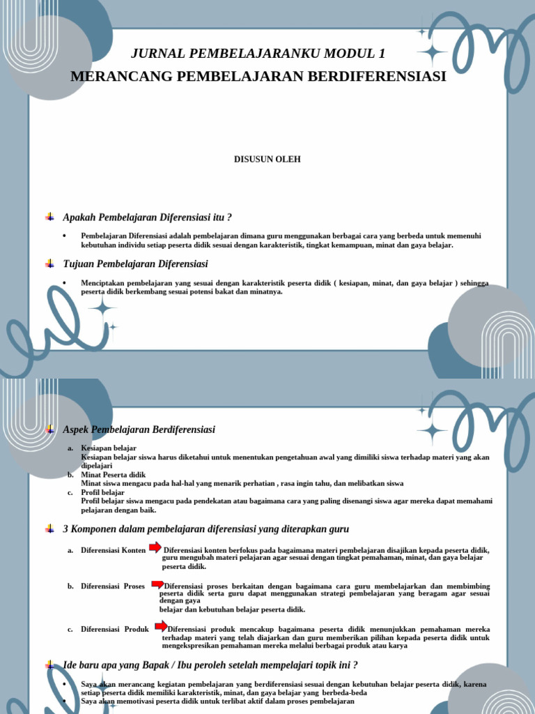 Jurnal Pembelajaranku Modul 1 Merancang Pembelajaran Berdiferensiasi | PDF