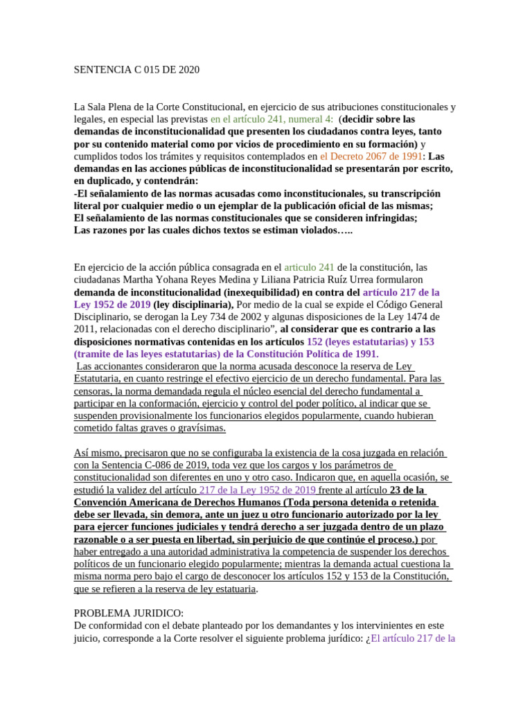 Sentencia C 015 de 2020 | PDF