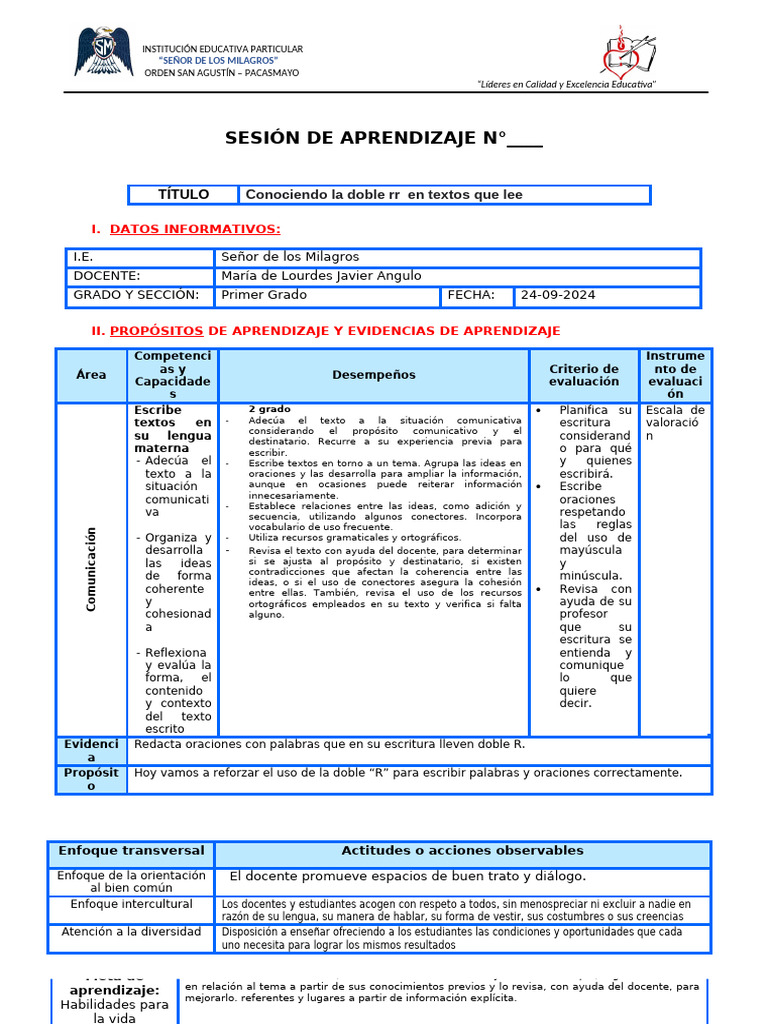 Sesiones de Aprendizaje La Doble R | PDF