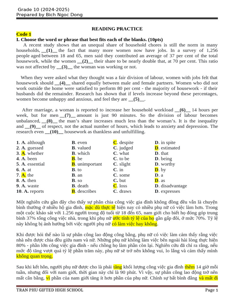 Reading Practice Key Pdf