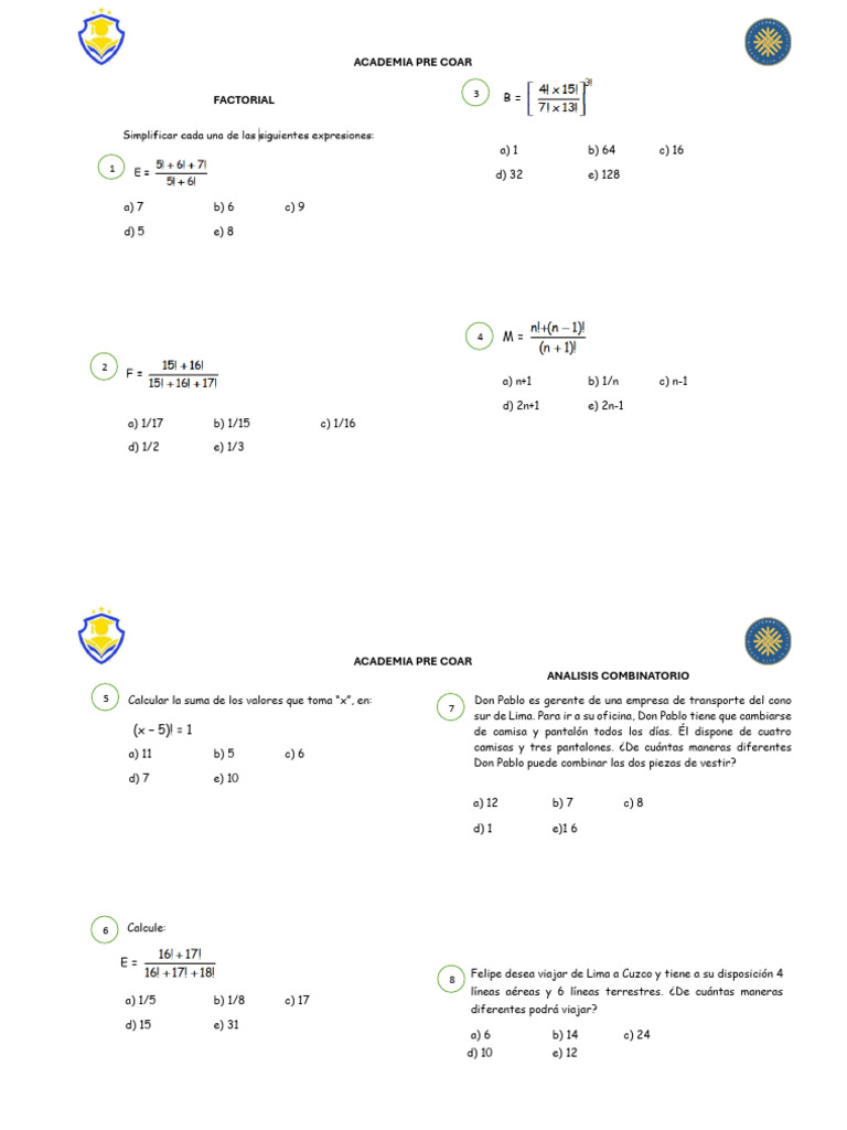 Ejercicios de Combinatoria y Probabilidades | PDF