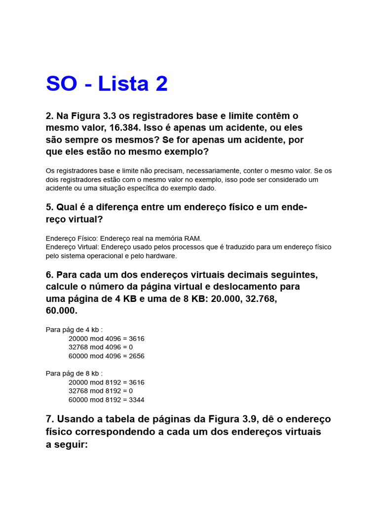SO - Lista 2 | PDF