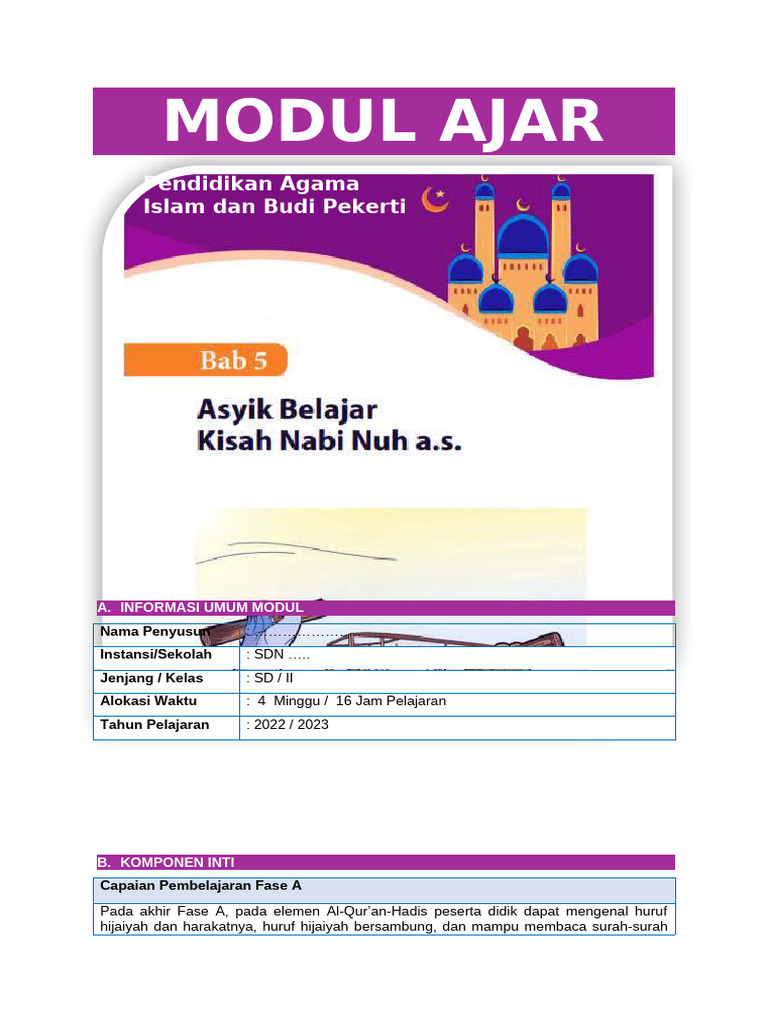 MA Bab 5 Asyiknya Belajar Kisah Nabi Nuh A.S. | PDF