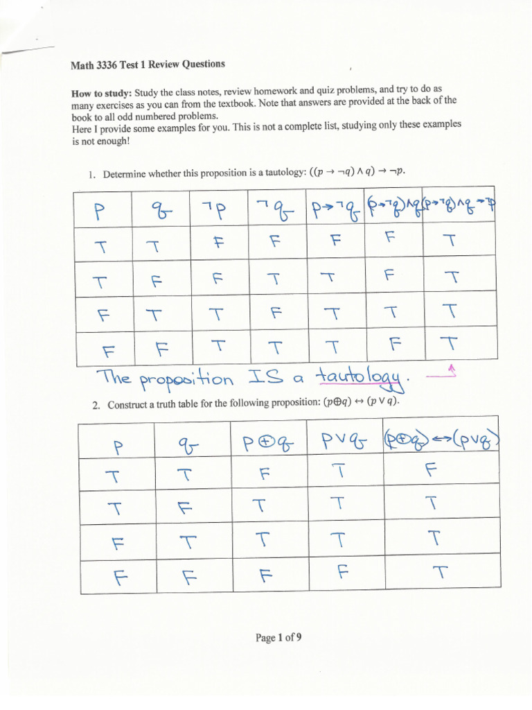 3336Test1Review Solutions 1 | PDF