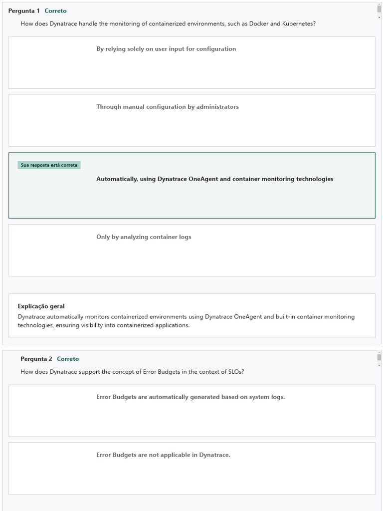 Dynatrace Mockup Associate Certification Exam (Test 1) - Resultados | PDF