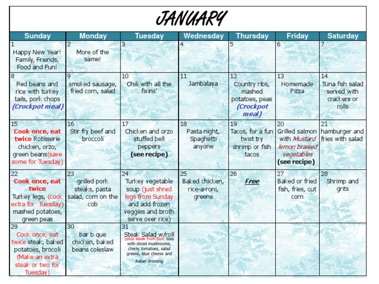 January Meal Plan and Recipes | PDF
