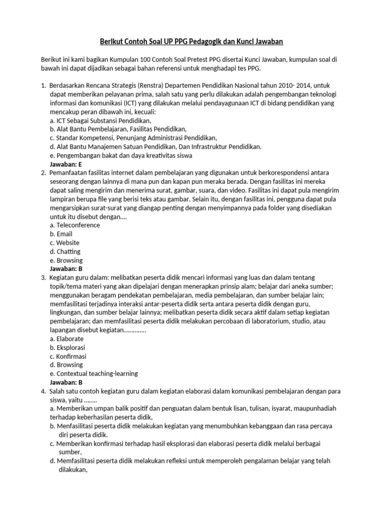 Berikut contoh soal up ppg pedagogik dan kunci jawaban pdf