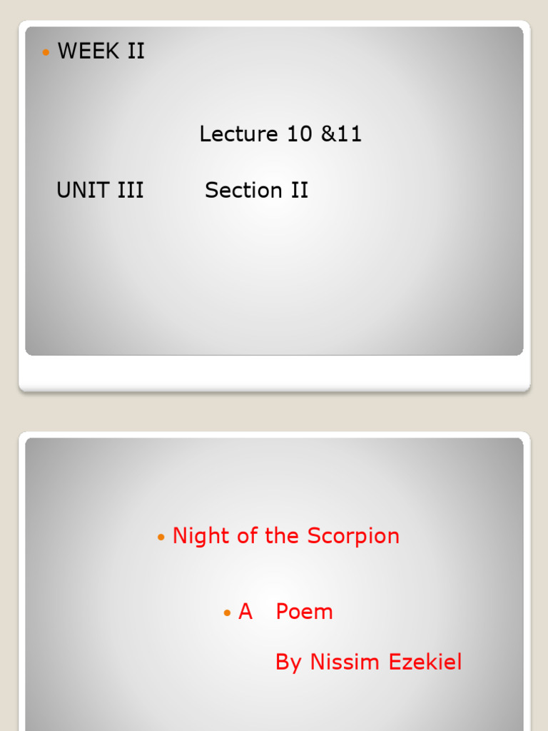 NEW LECTURE 10 & 11 Night of The Scorpion | PDF