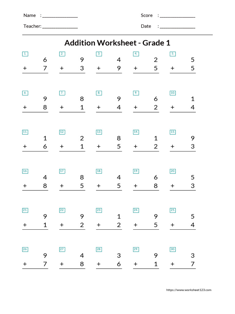 Grade 1 Addition Worksheet | PDF | Teaching Methods & Materials