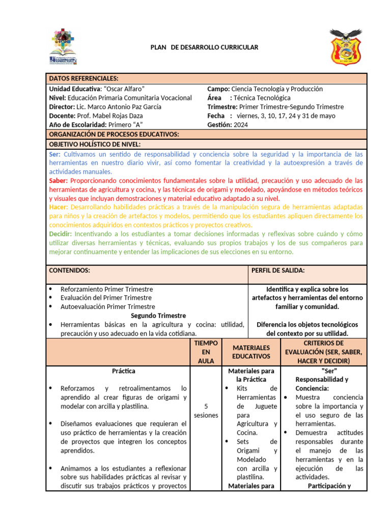 Plan de Desarrollo Curricular Primaria Mes de Mayo | PDF