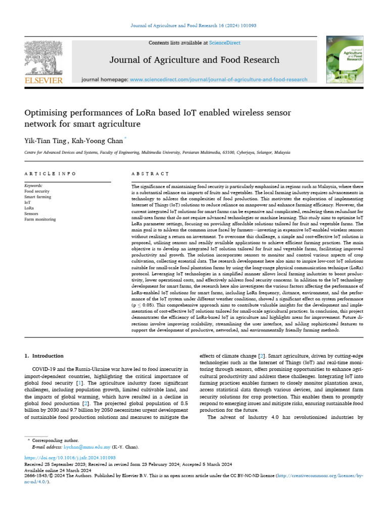 Optimising Performances of LoRa Based IoT Enabled Wireless Sensor ...