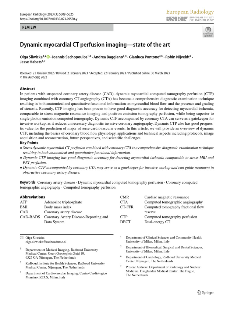 Dynamic Myocardial CT Perfusion Imaging-State of The Art | PDF