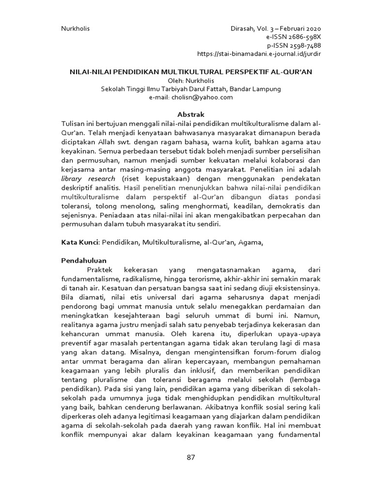 Jurnal Nilai Multikultural Perspektif Al Qur An Pdf