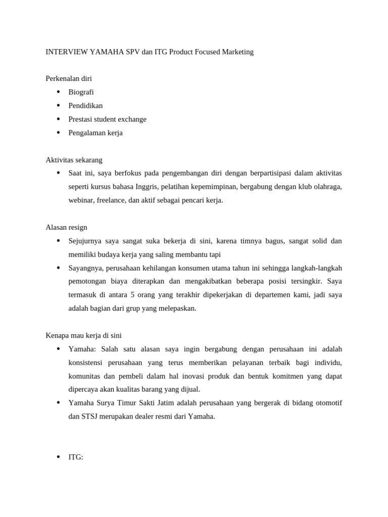 INTERVIEW YAMAHA SPV Dan ITG Product Focused Marketing | PDF