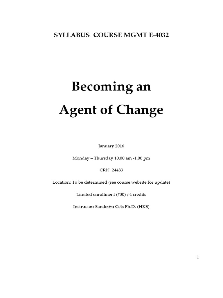 Course on Becoming an Agent of Change | PDF | Simulation | Career & Growth