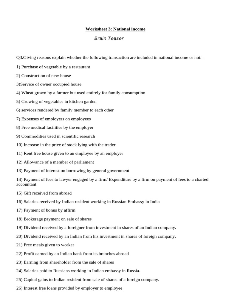 Worsheet 3 National Income-3 A | PDF | Interest | Business