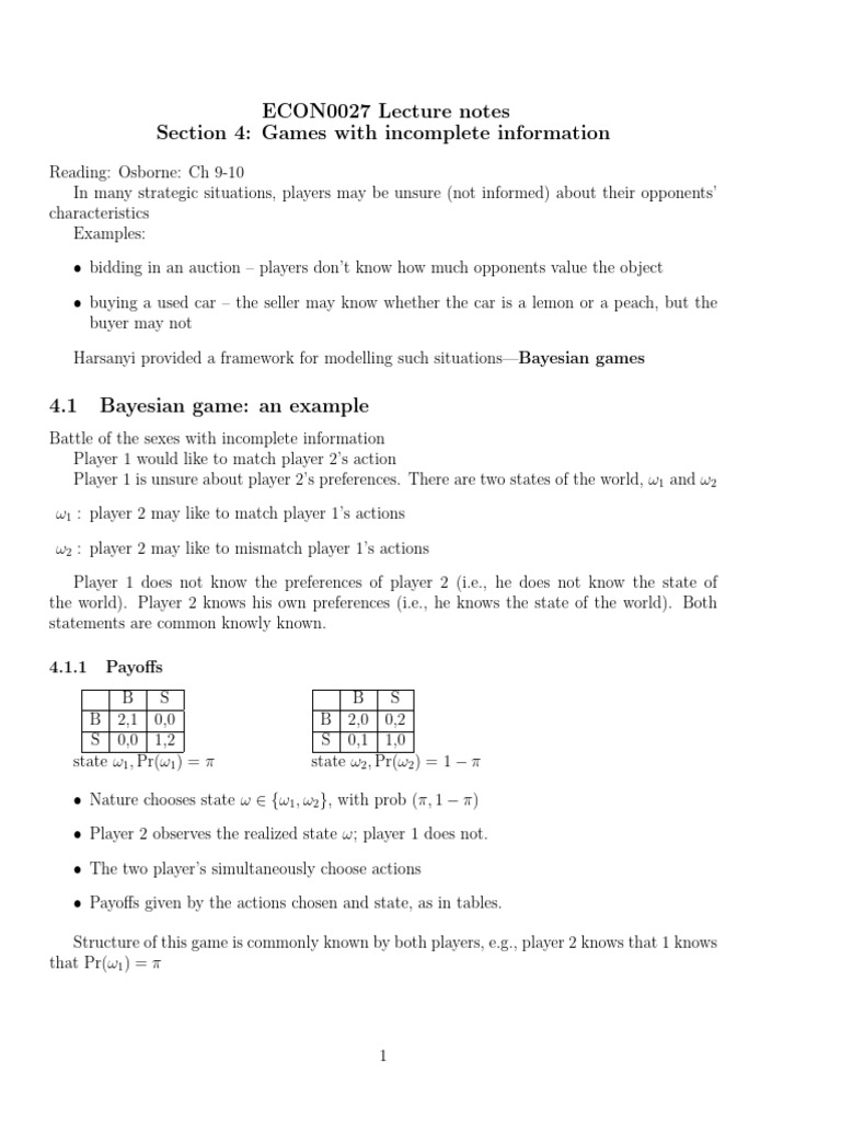 Incomplete Information Games Overview | PDF | Auction Theory | Auction