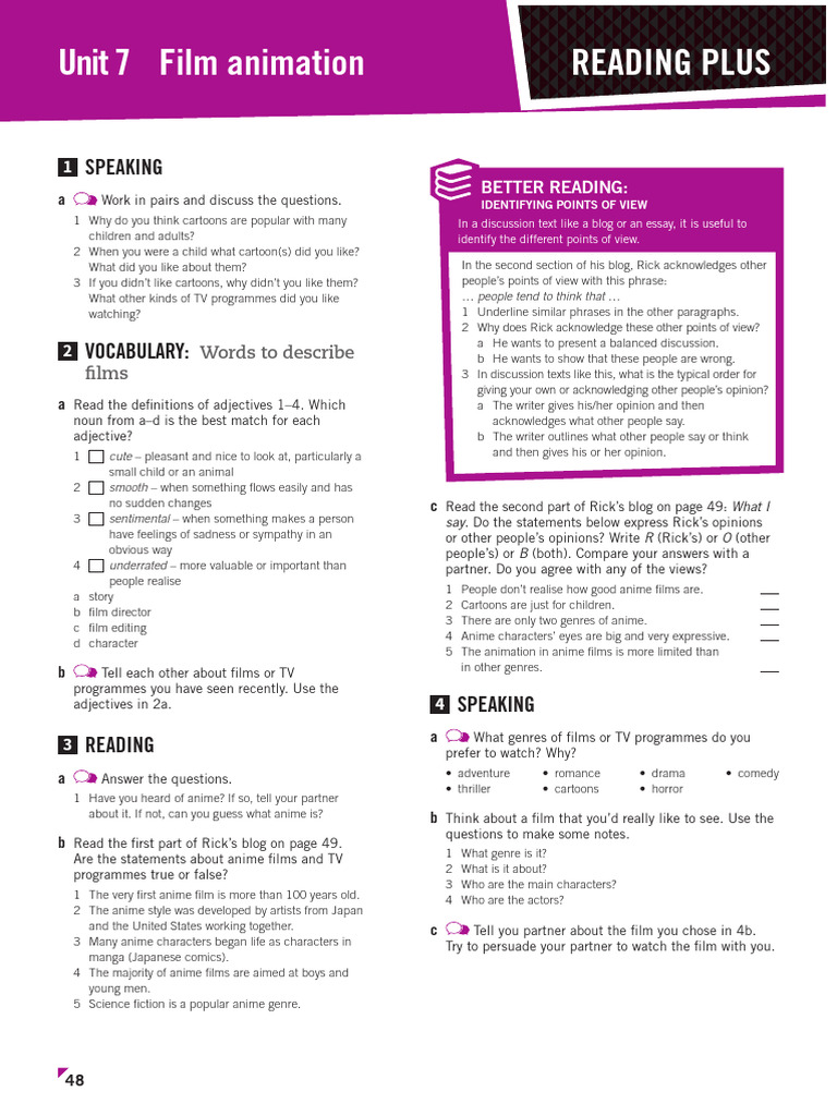 B2 Unit 7 Reading Plus Lesson | PDF | Anime | Manga