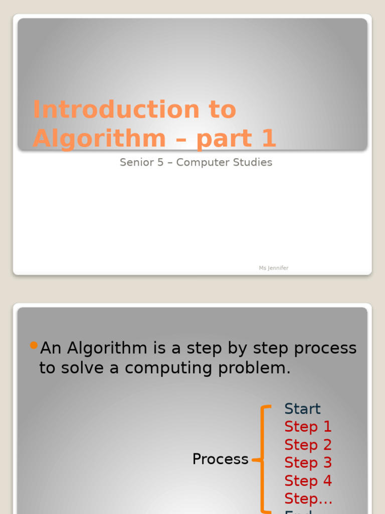 Introduction To Algorithm - Part 1: Senior 5 - Computer Studies | PDF