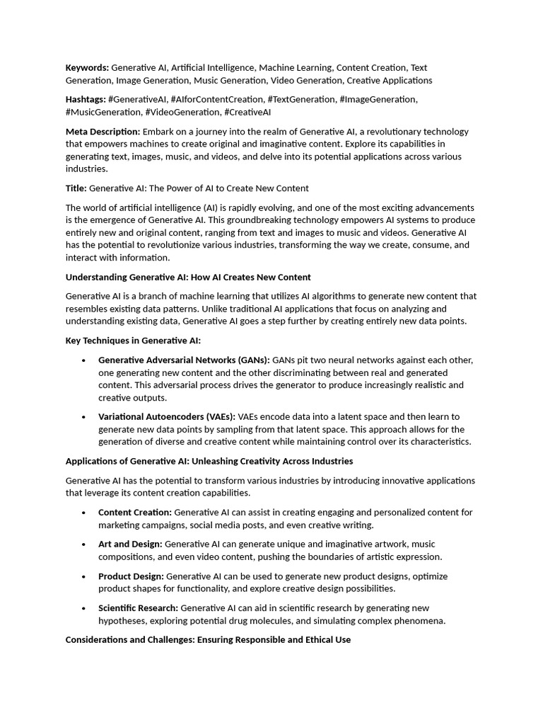 Generative ai the power of ai to create new content pdf