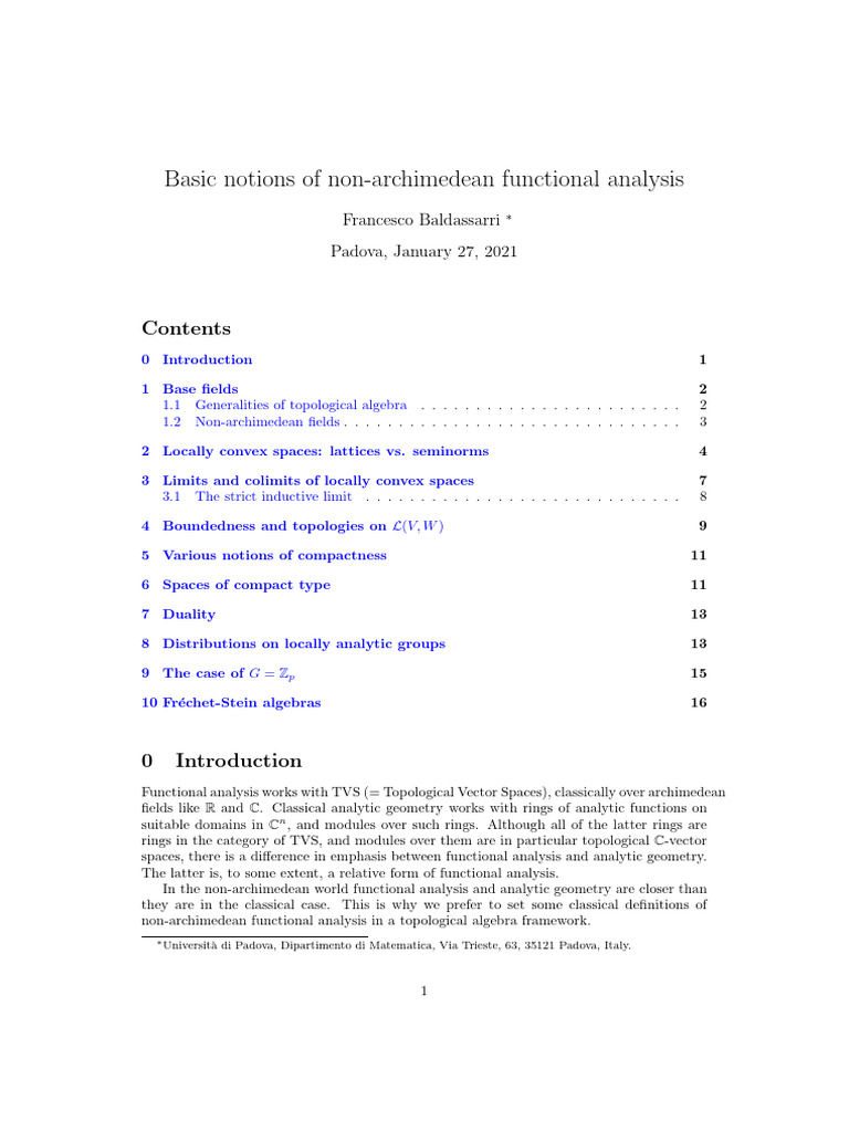 Basic Notions On Non-Archimedian Functional Analysis - 0 | PDF