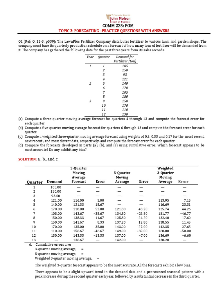 Forecasting Questions Practice | PDF
