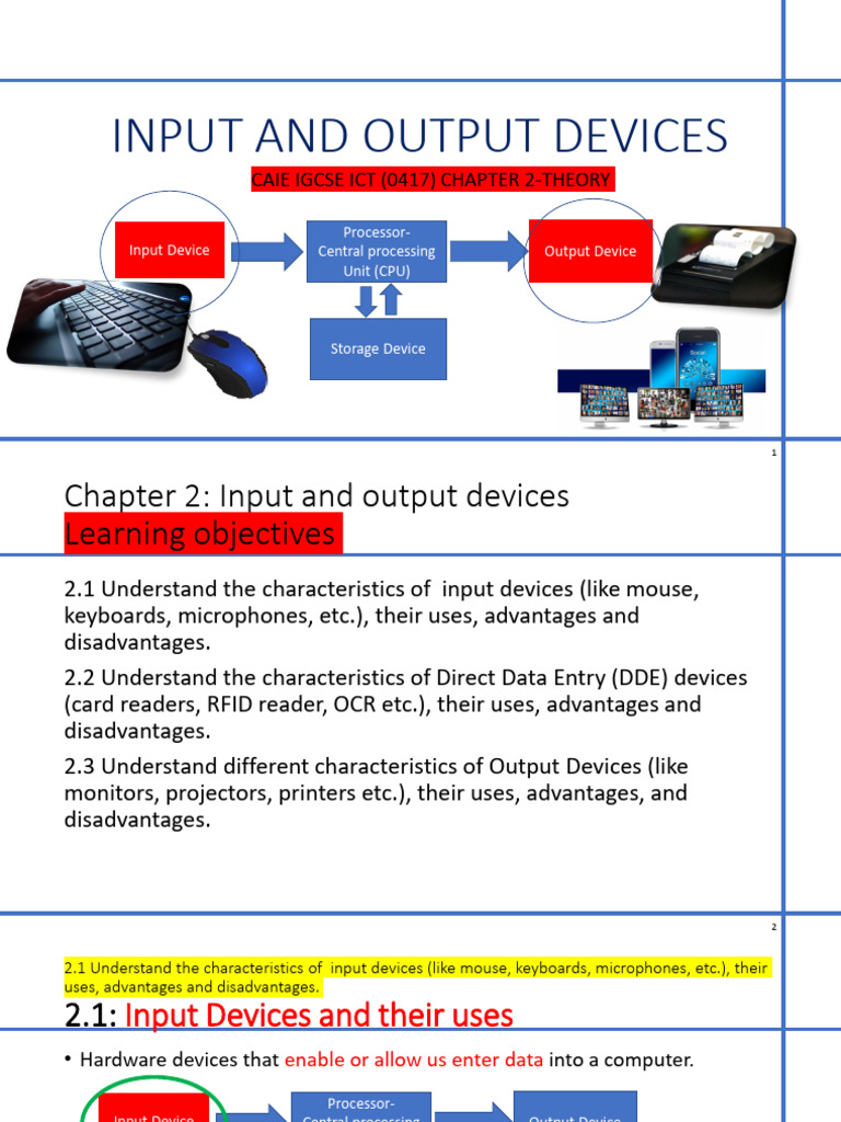 IGCSE ICT Chapter 2 Input and Output Devices - ICT WITH TATCHEN | PDF