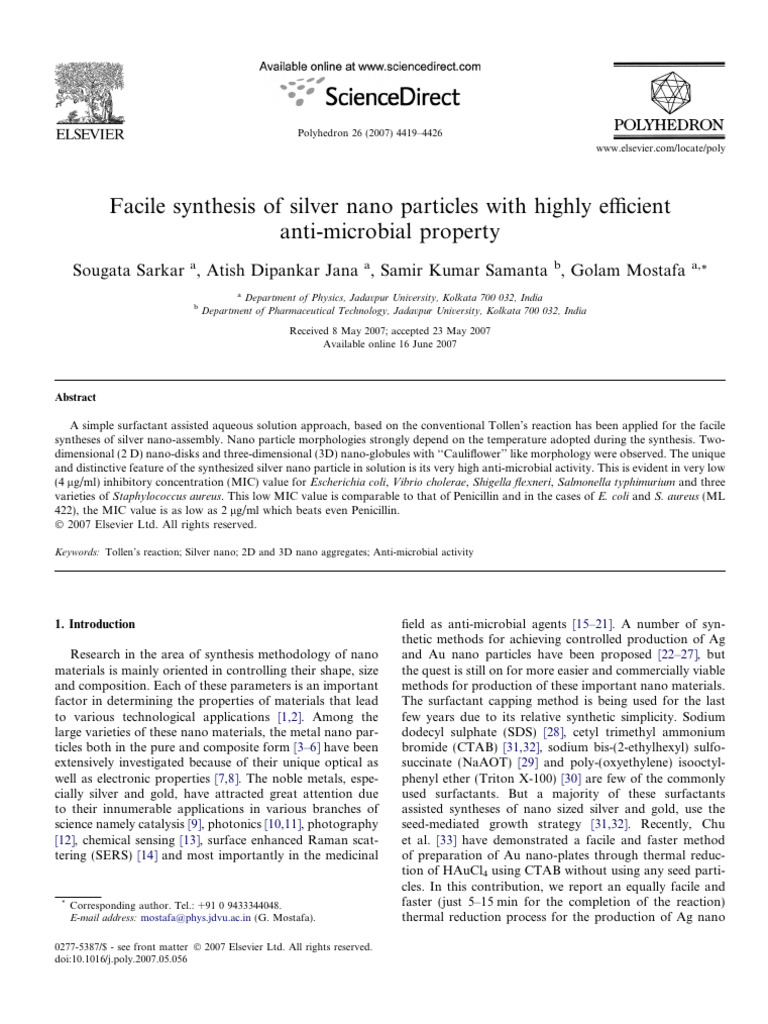 Facile Synthesis of Silver Nano Particles | PDF