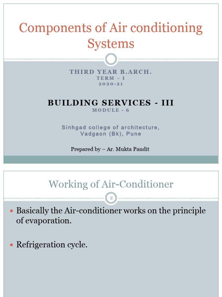 3rd Yr. B.Arch, BS-III, Module 6 (Components of Air Conditioning ...