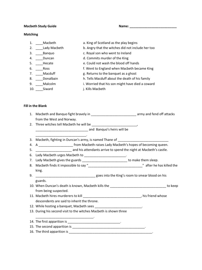 Macbeth Study Guide and Questions | PDF