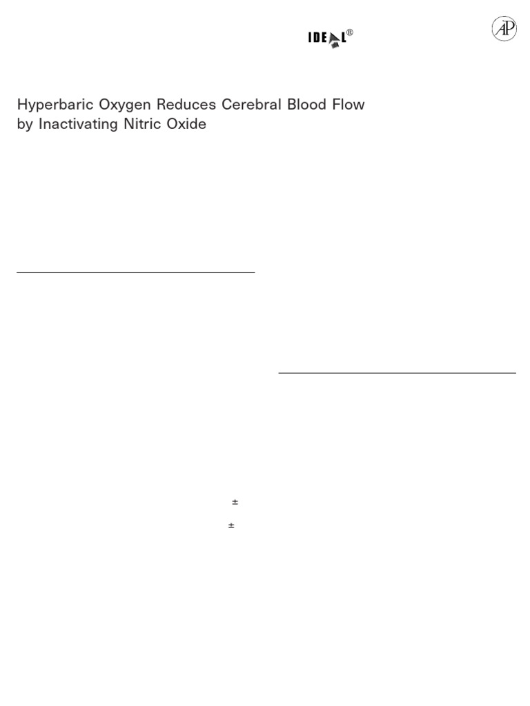Hyperbaric Oxygen Reduces Cerebral Blood Flow | PDF