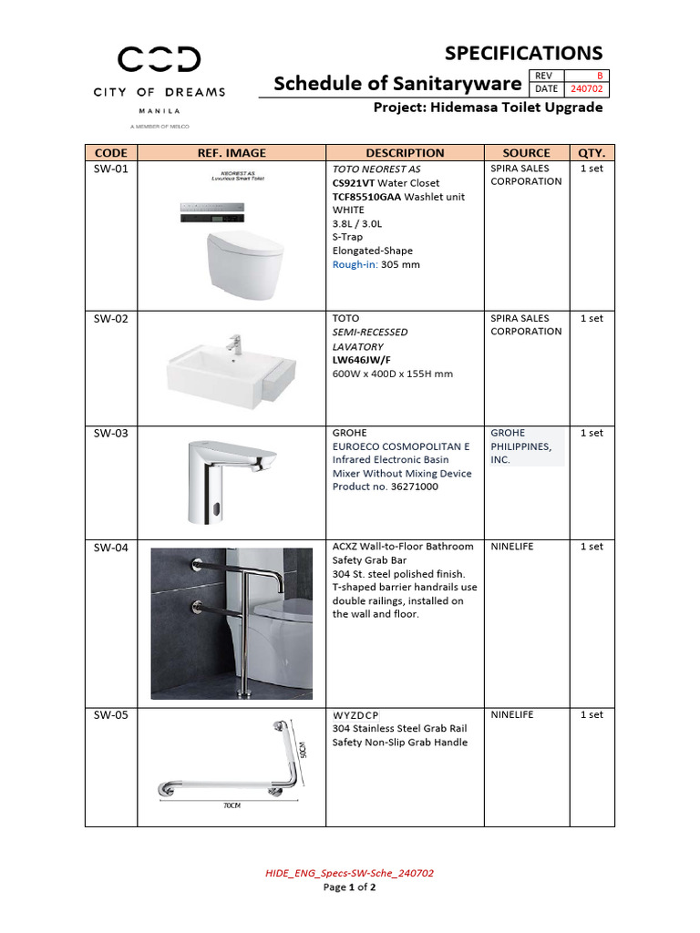Toilet Specs COD | PDF