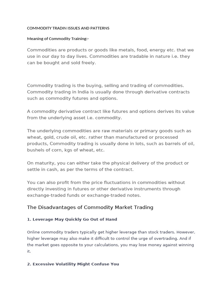 COMMODITY TRADIN ISSUES AND PATTERNS 320 BFM | PDF