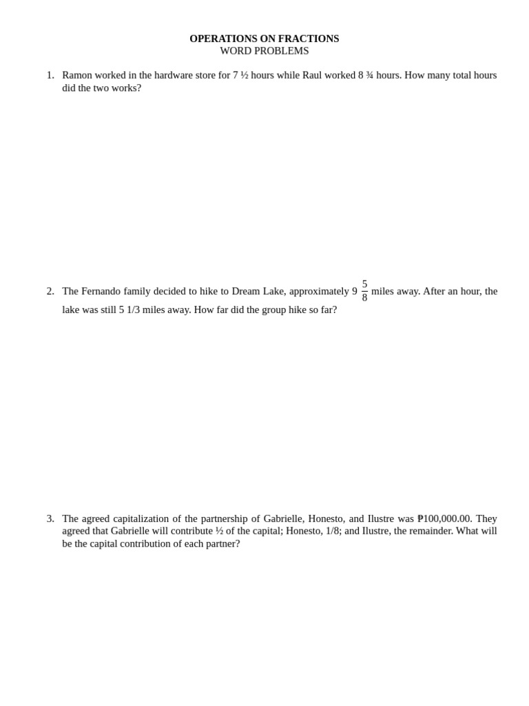 OPERATIONS ON FRACTIONS Word Problems | PDF