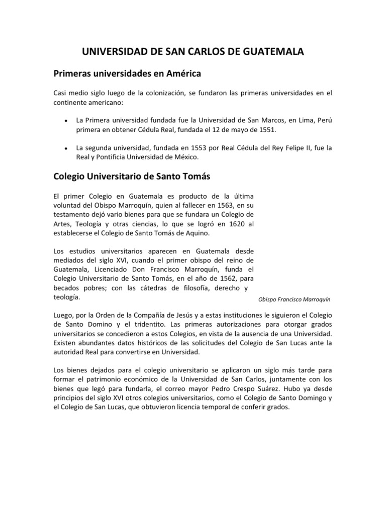 Historia De La Universidad De San Carlos De Guatemala Pdf
