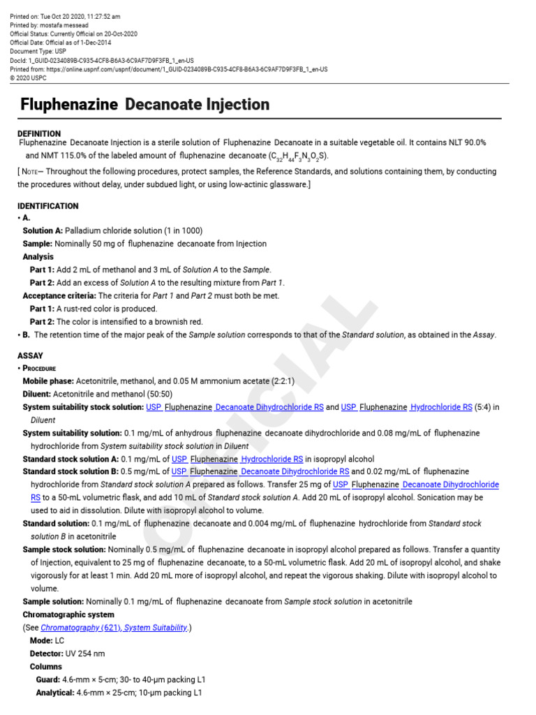 USP-NF Fluphenazine Decanoate Injection | PDF